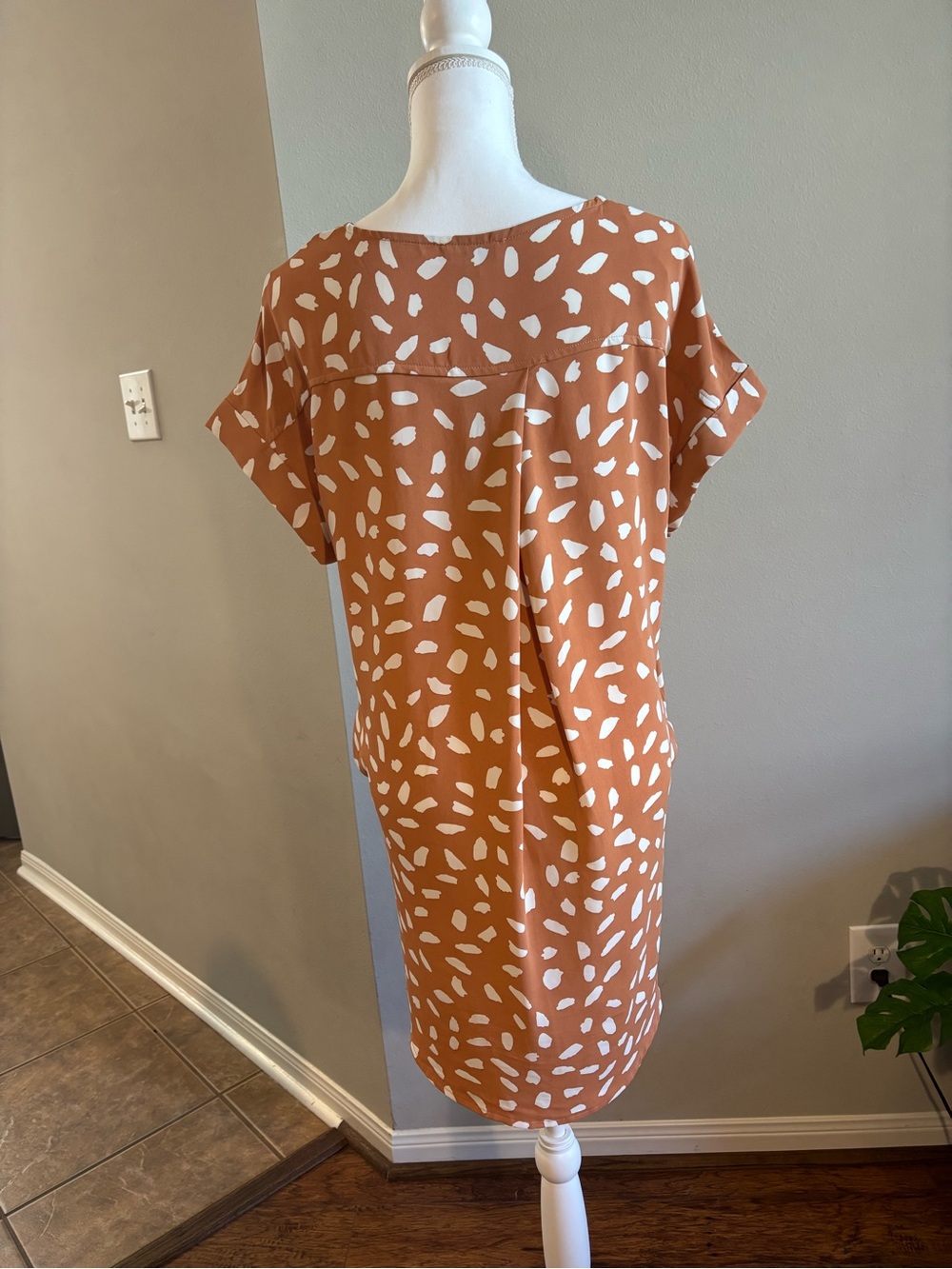 Umgee Rust Mini Dress with White Spot Print - Picture 2 of 5